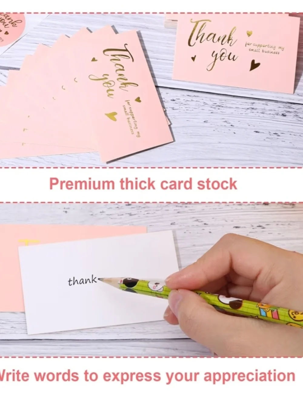 Small Business Packaging Bundle 20 Polymailers 100 Stickers 20 Cards Pink & Gold - Picture 6 of 7